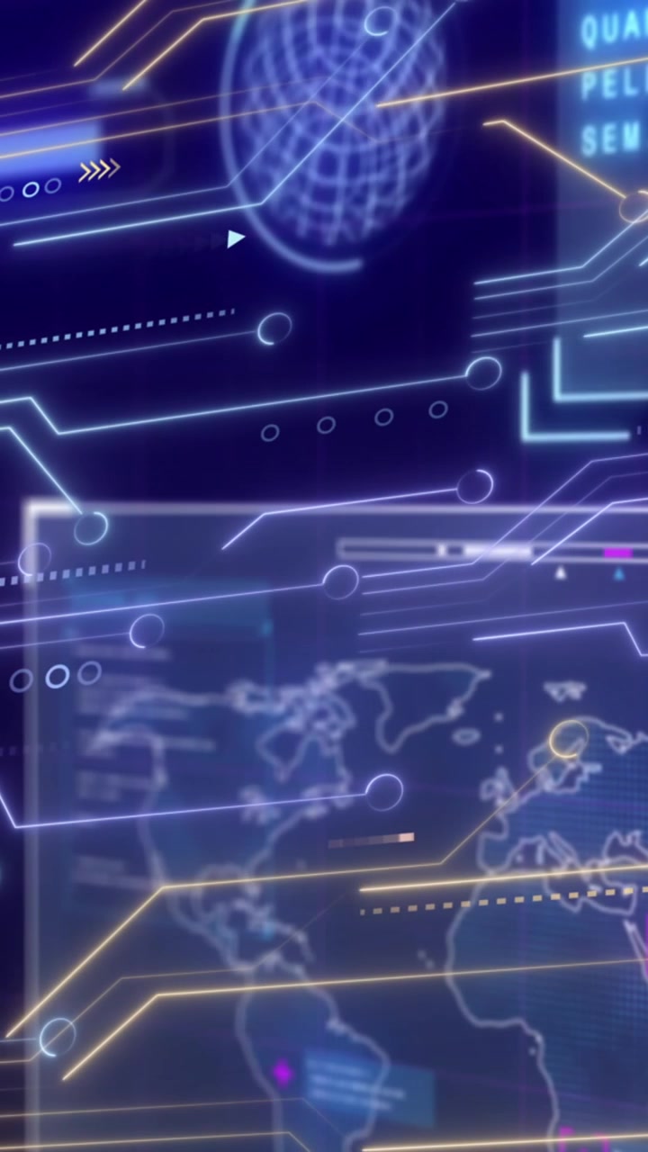 Animazione di circuito stampato di computer su elaborazione dati su sfondo nero