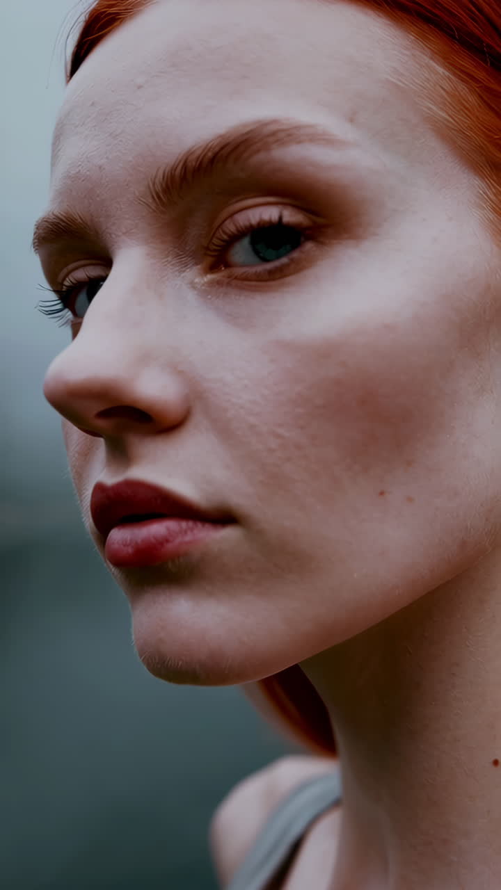 Woman in a Grey Dress by a Lake