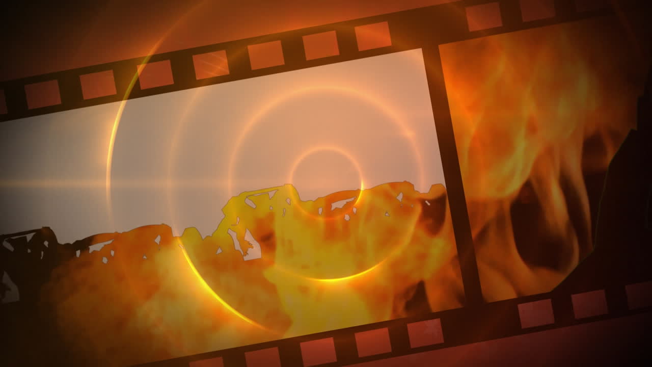 rollo de película de una fiesta con fuego y sombras