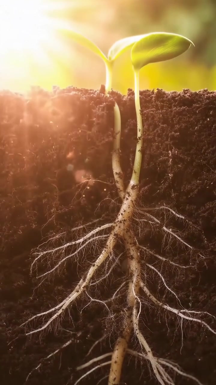 Young Seedling Growing with Visible Roots in Soil