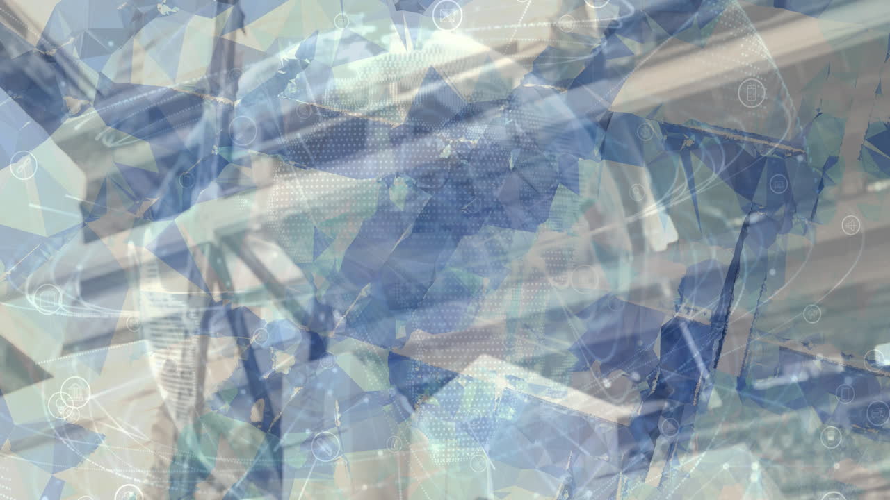 흐릿한 배경 위에 디지털 아이콘이 있는 지구의 애니메이션