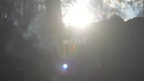 fire pit slow motion with lens flare sunset