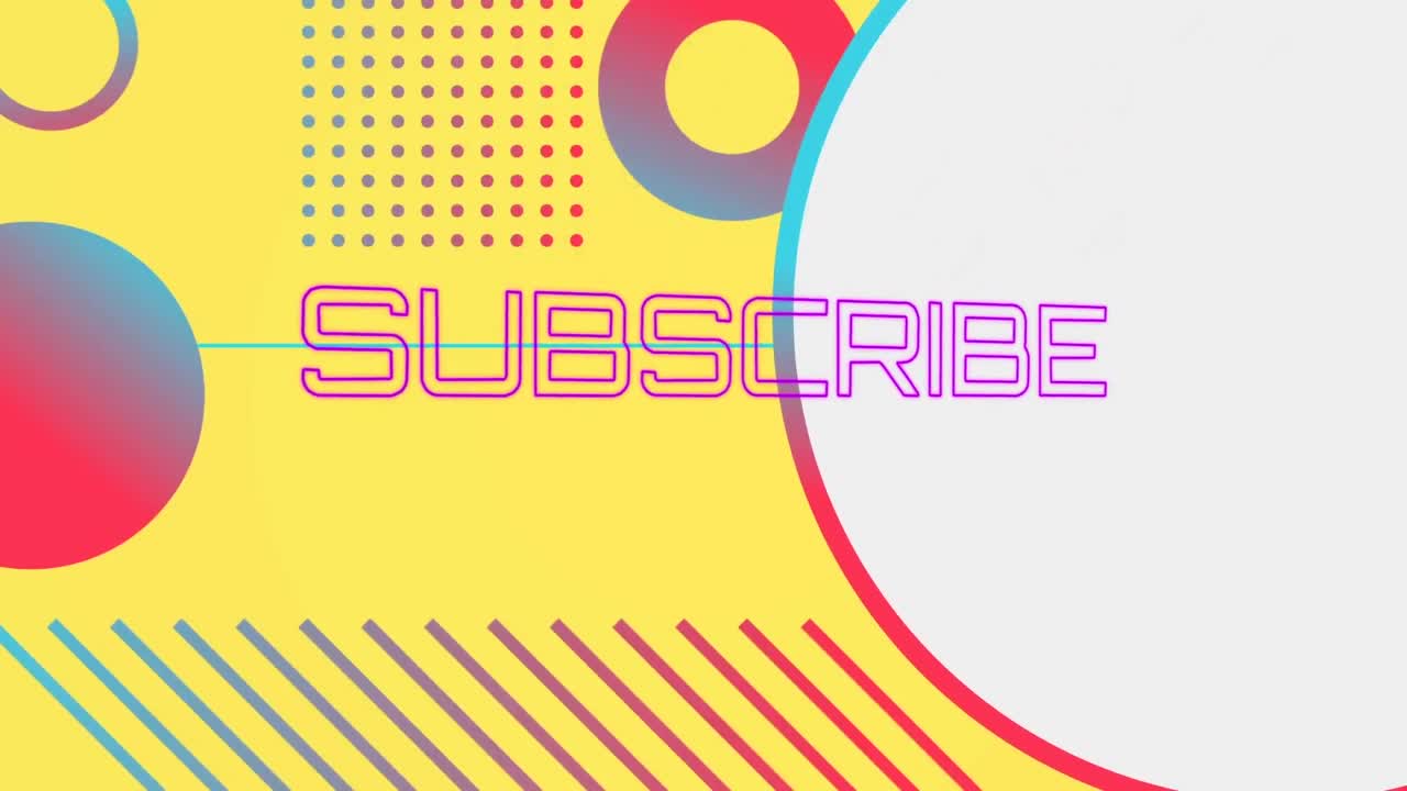 animación del texto de suscripción sobre puntos, círculos y líneas contra un fondo amarillo