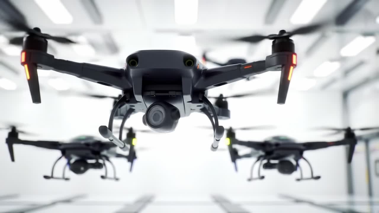 Advanced Drone Technology Demonstration: A Close-Up Look at Cutting-Edge Drone Models in a High-Tech Environment for Enhanced Performance and Capabilities