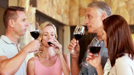 smiling group toasting with their wineglasses