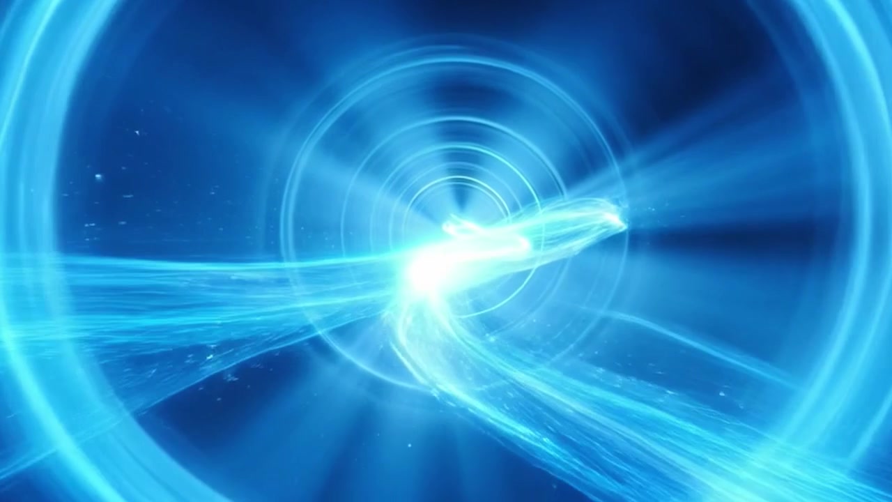 Abstract Blue Light Tunnel with Glowing Energy Waves