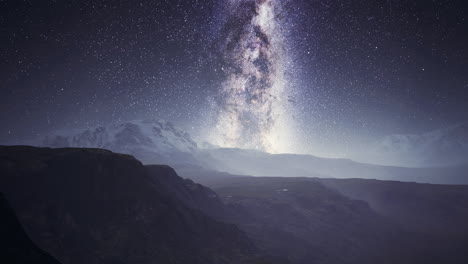 starry night over mountain landscape with galactic core view