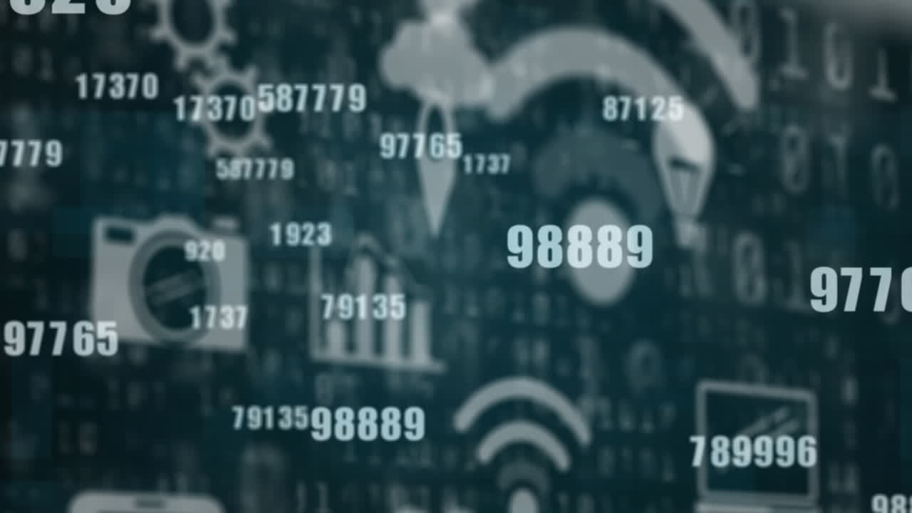 múltiples números cambiando contra iconos digitales en fondo negro