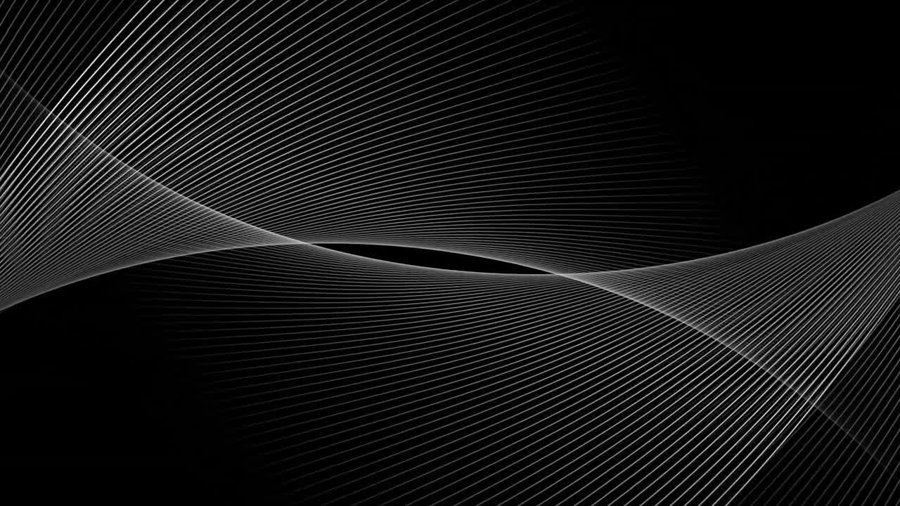 Animation of intersecting curved white parallel lines moving on black background