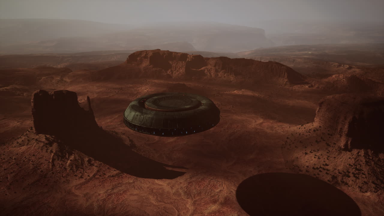 Alien Spaceship Landing in a Martian Desert