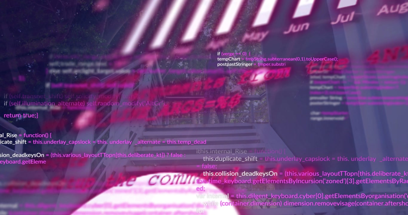 Magenta AR overlay fading in starting UI widgets sliding, pulsing, obscuring woman for data display
