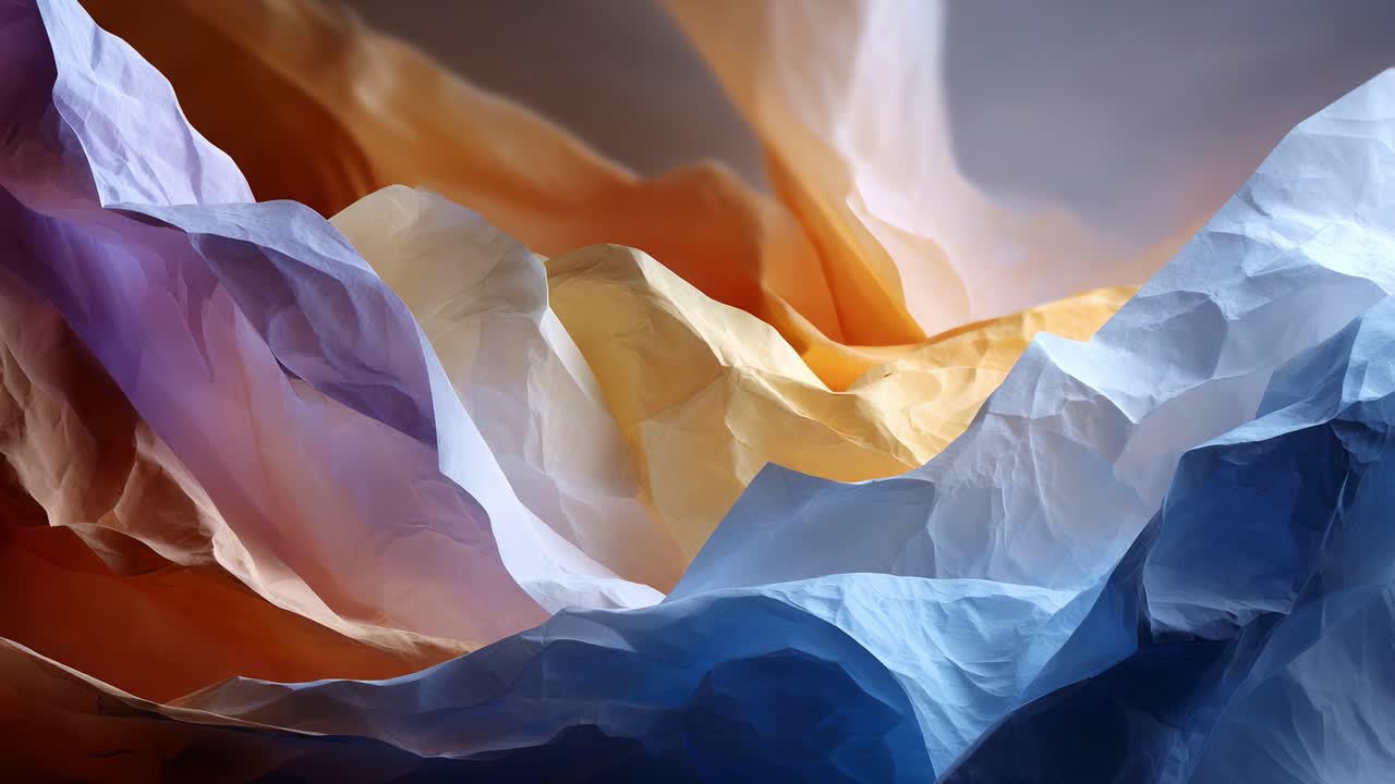 Abstract Composition of Colorful Crumpled Tissue Papers Creating a Dynamic and Textured Visual Experience with Layers of Soft Pastel Hues Enhancing the Artistic Appeal