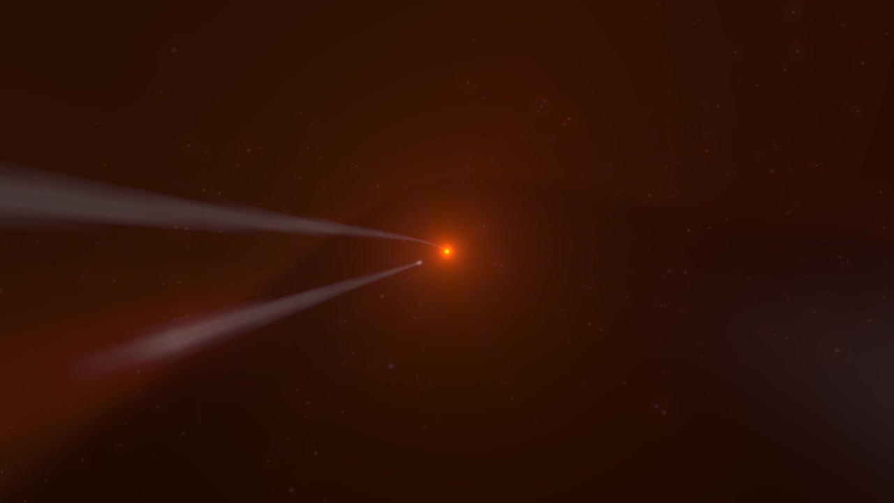 Abstract space tunnel with red and blue light traveling at high speed