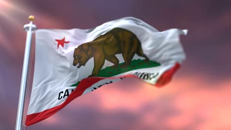 flag of california state, region of the united states, waving at sunset - loop