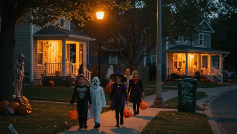 Children trick-or-treating on Halloween night