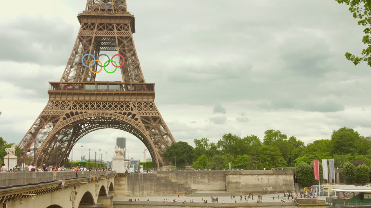 Eiffel Tower with Olympic Rings in Paris