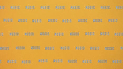 Animation-of-music-texts-moving-over-yellow-background