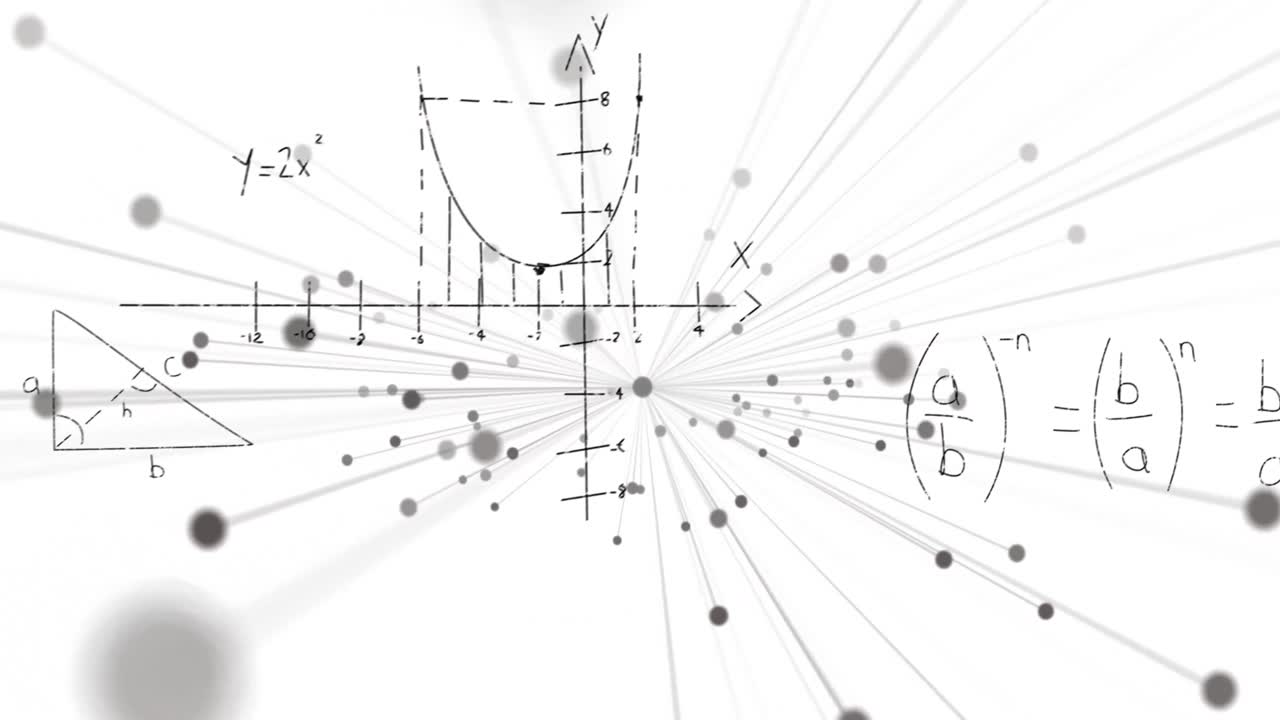 색 배경의 모양 위에 수학적 방정식의 애니메이션