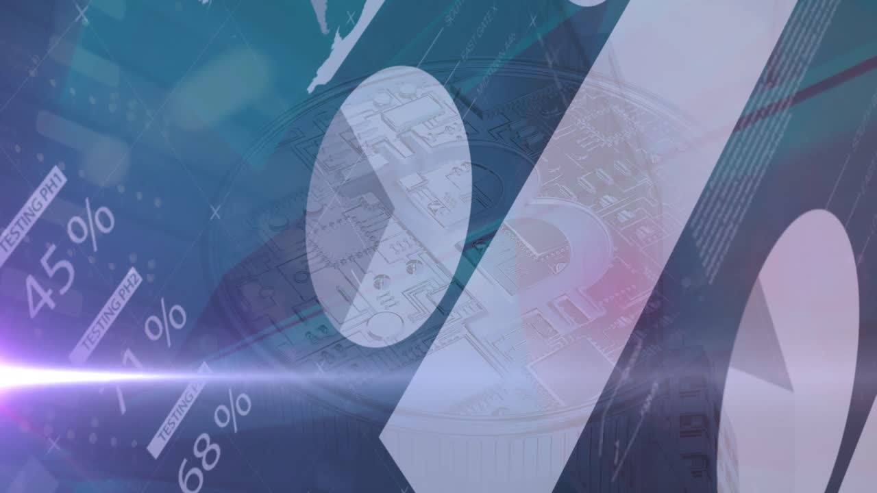 animación de estadísticas y procesamiento de datos sobre el signo bitcoin