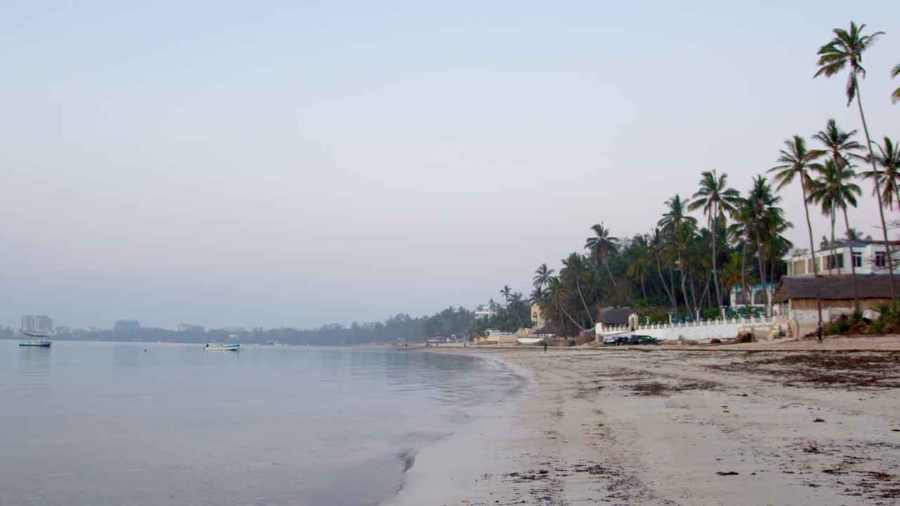 Panning left across Nyali Beach in Mombasa on east coast of Kenya