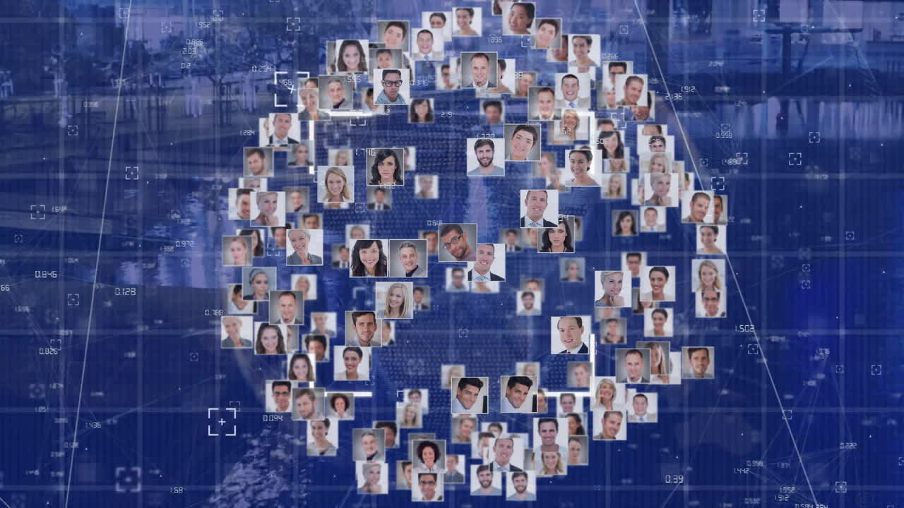 animación de la red de conexiones con personas de negocios en el paisaje urbano