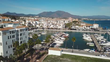 aerial panoramic view of beautiful "puerto de la duquesa" in manilva- malaga