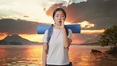 una mujer caminando al atardecer.