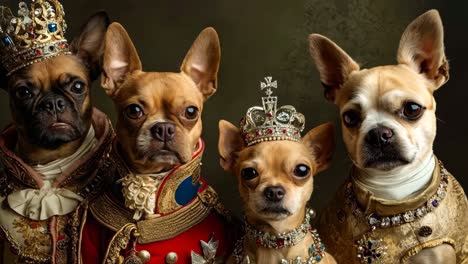 chihuahuas disfrazados de reina y príncipe