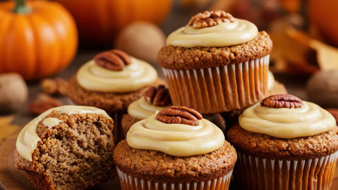 Delicious Pumpkin Spice Cupcakes with Cream Cheese Frosting and Nuts