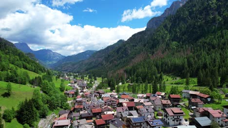 picturesque village of sottoguda in a valley in sunny day, italy