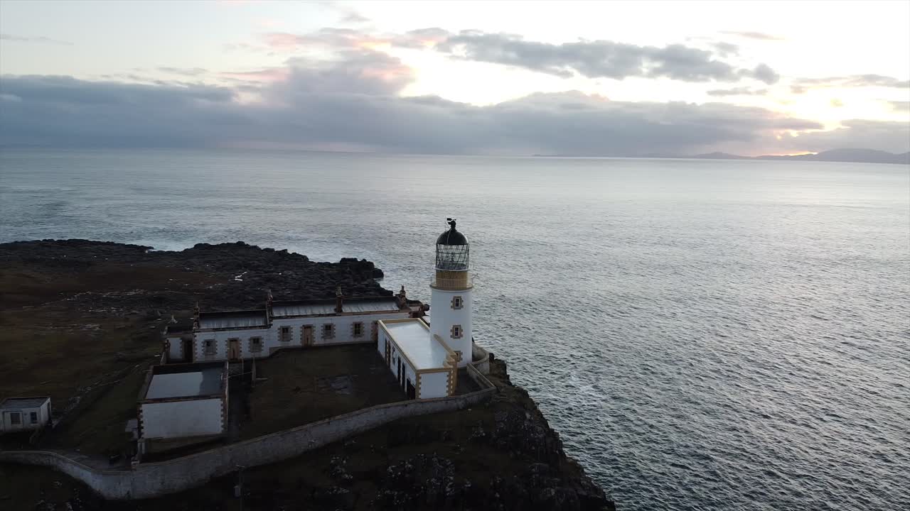 Lighthouse located on the edge of Isle of Skye in Scotland.
