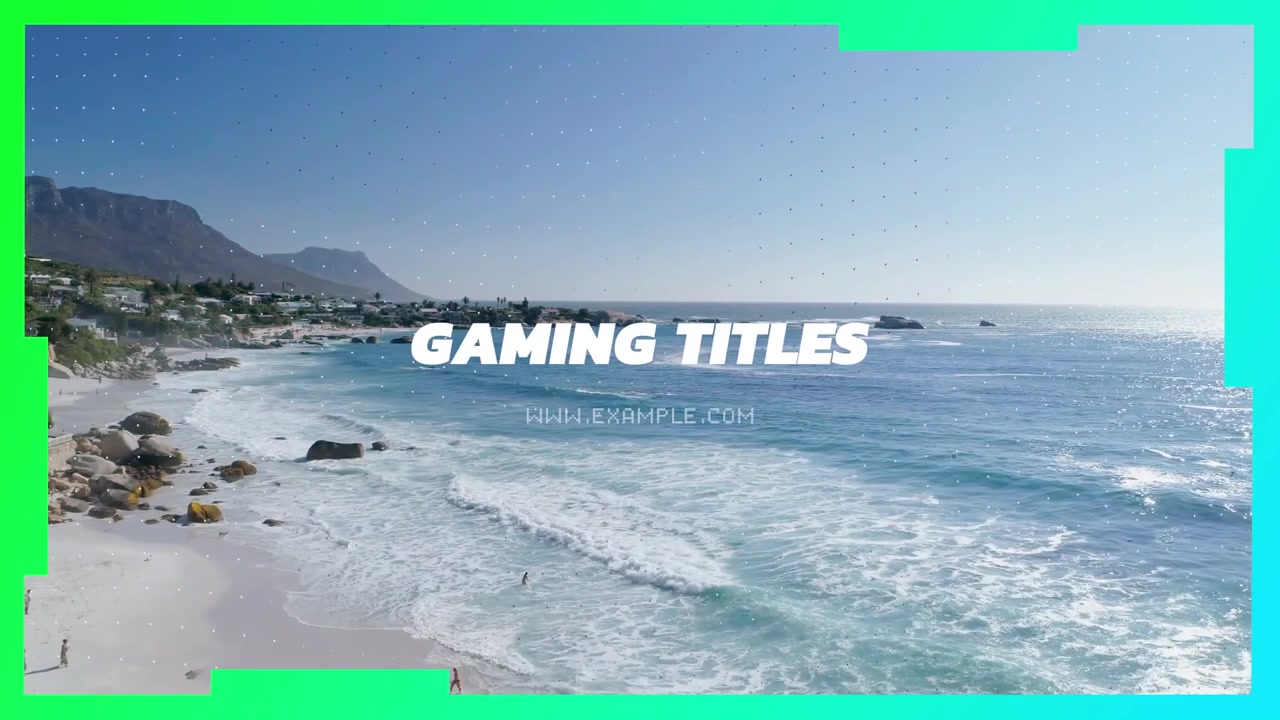 Modello di motion graphics per titoli di gioco dinamici con sfondo spiaggia