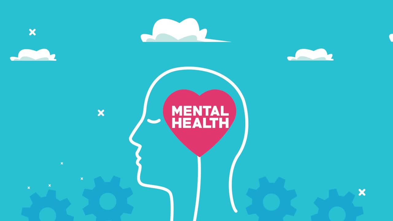 프로필 실루과 심장 글을 가진 정신 건강 애니메이션