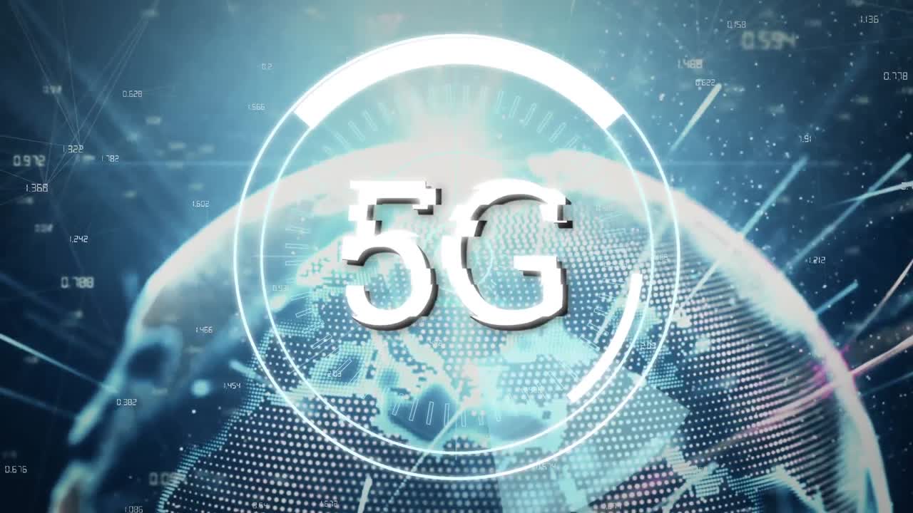 전 세계에 걸쳐 5g 텍스트 및 범위 스캐닝의 애니메이션