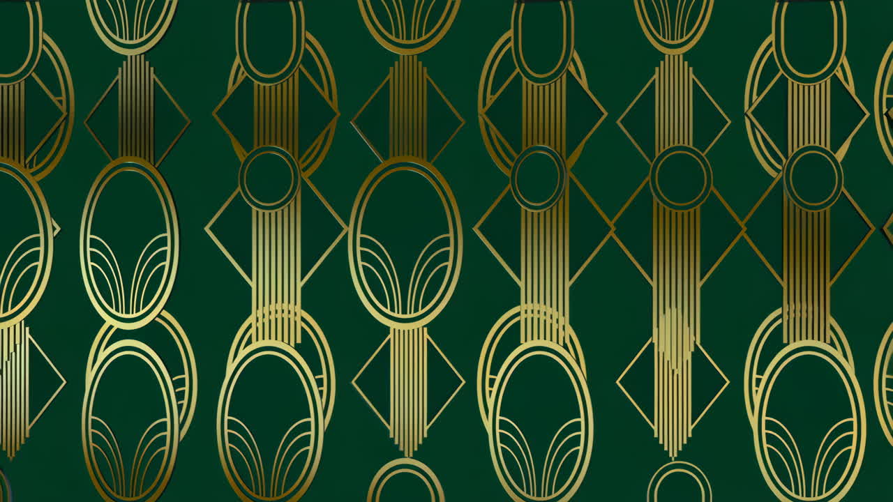 Art Deco Gold Pattern on Green Background