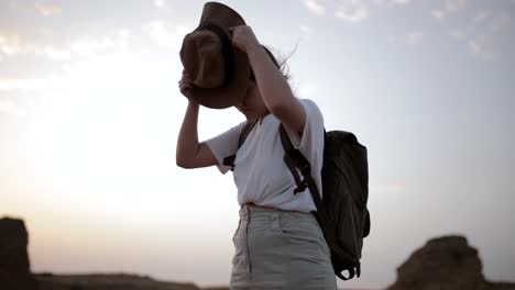 viajero de pie en el campo del desierto