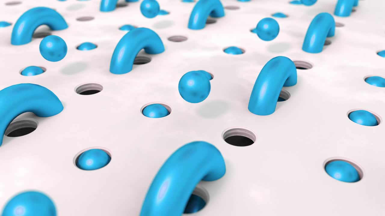 추상적인 파란색 배경 3d 모양의 공이 구으로 날아갑니다. 4k 애니메이션 루핑 영상.