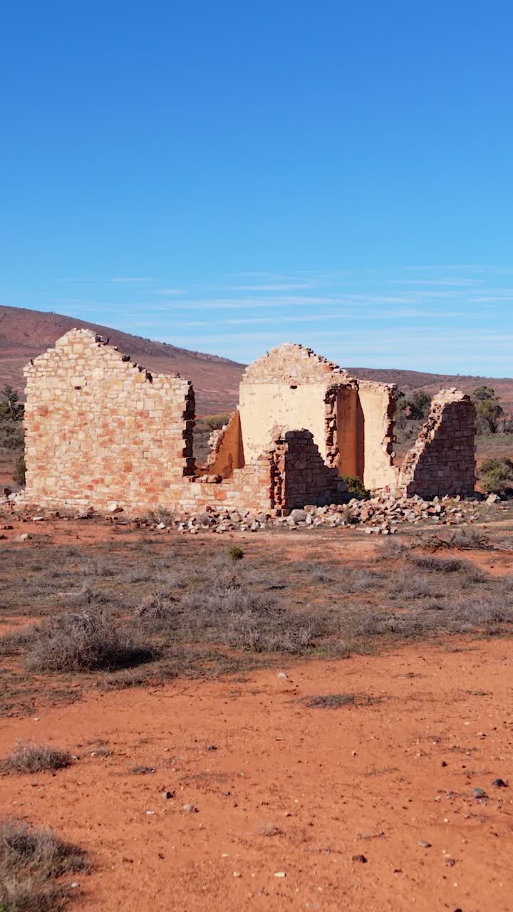Vertical portrait video of settler ruin house in Flinders Ranges, South Australia
