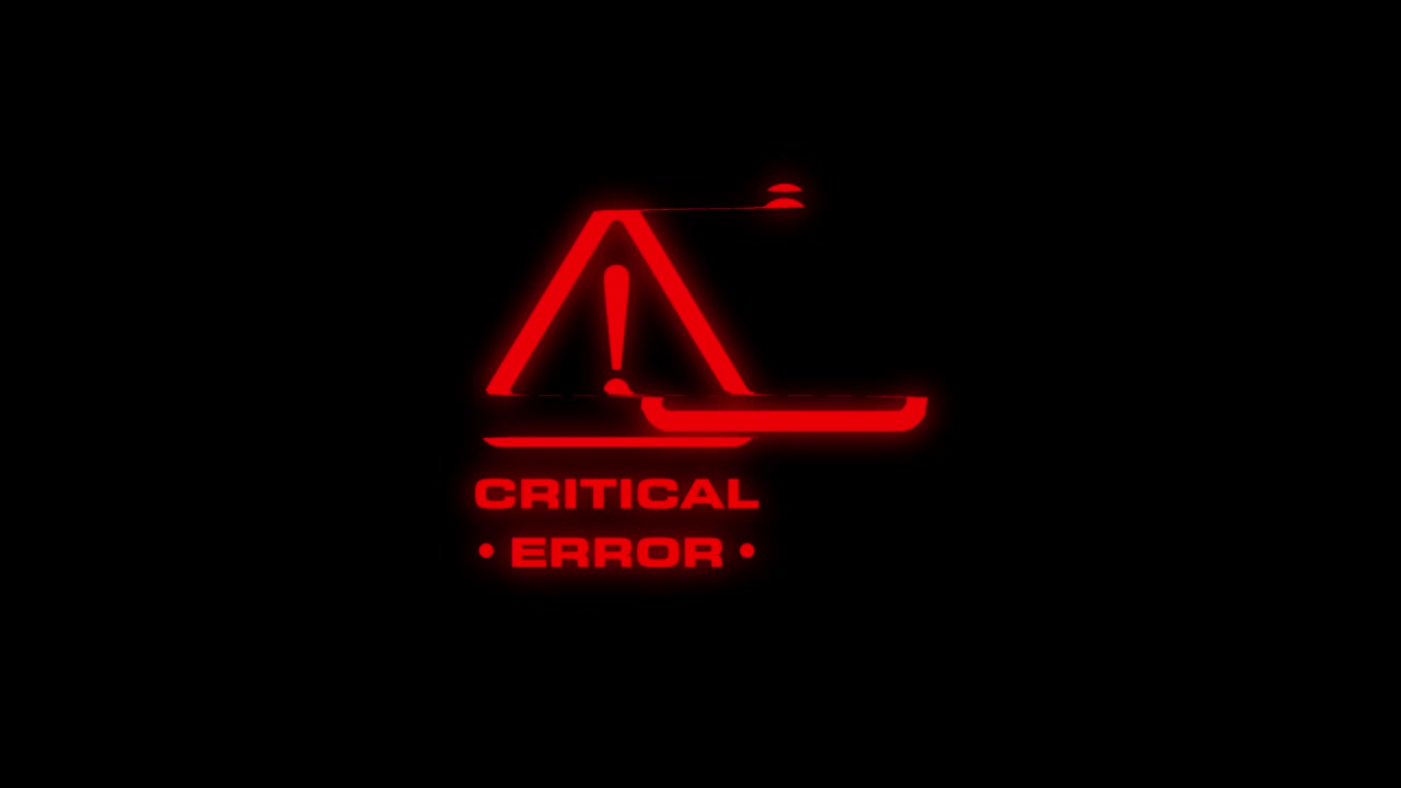 Critical Error Warning Message with Digital Glitch Effect on Black Screen