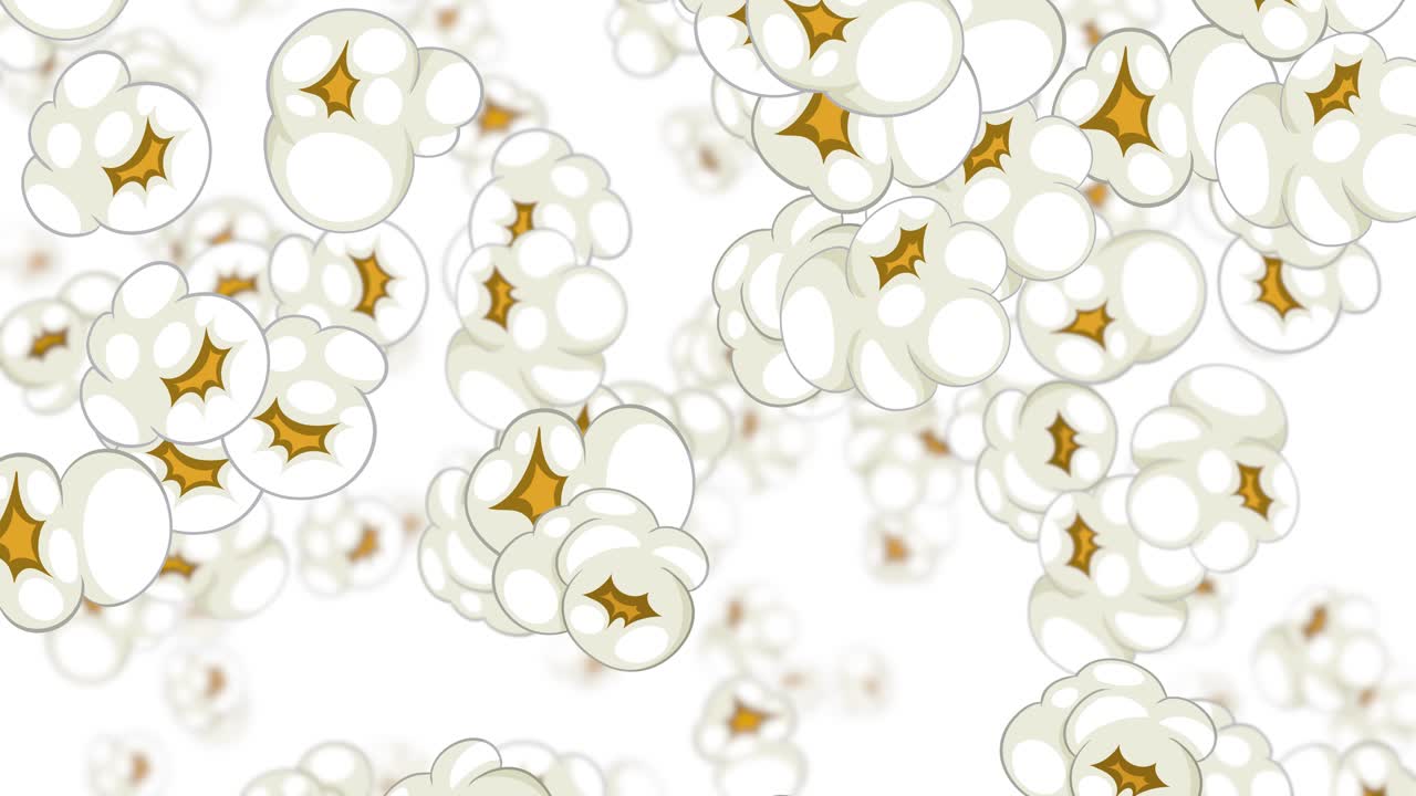 Looping 2D popcorn kernels raining downward on clean white background with smooth motion