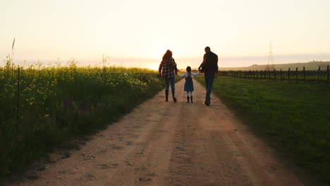 farm family, walking with child