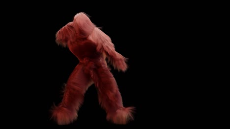 hairy monster dancing clip isolated. loop animation, house dance, fur bright funny fluffy character, fur, full hair, snowman, 3d render. sneaking out.