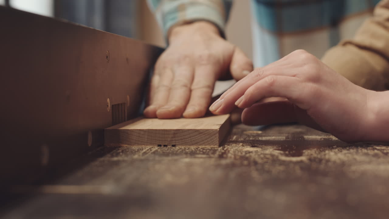 Unrecognizable Female Joiner Routing Plank on Routing Machine