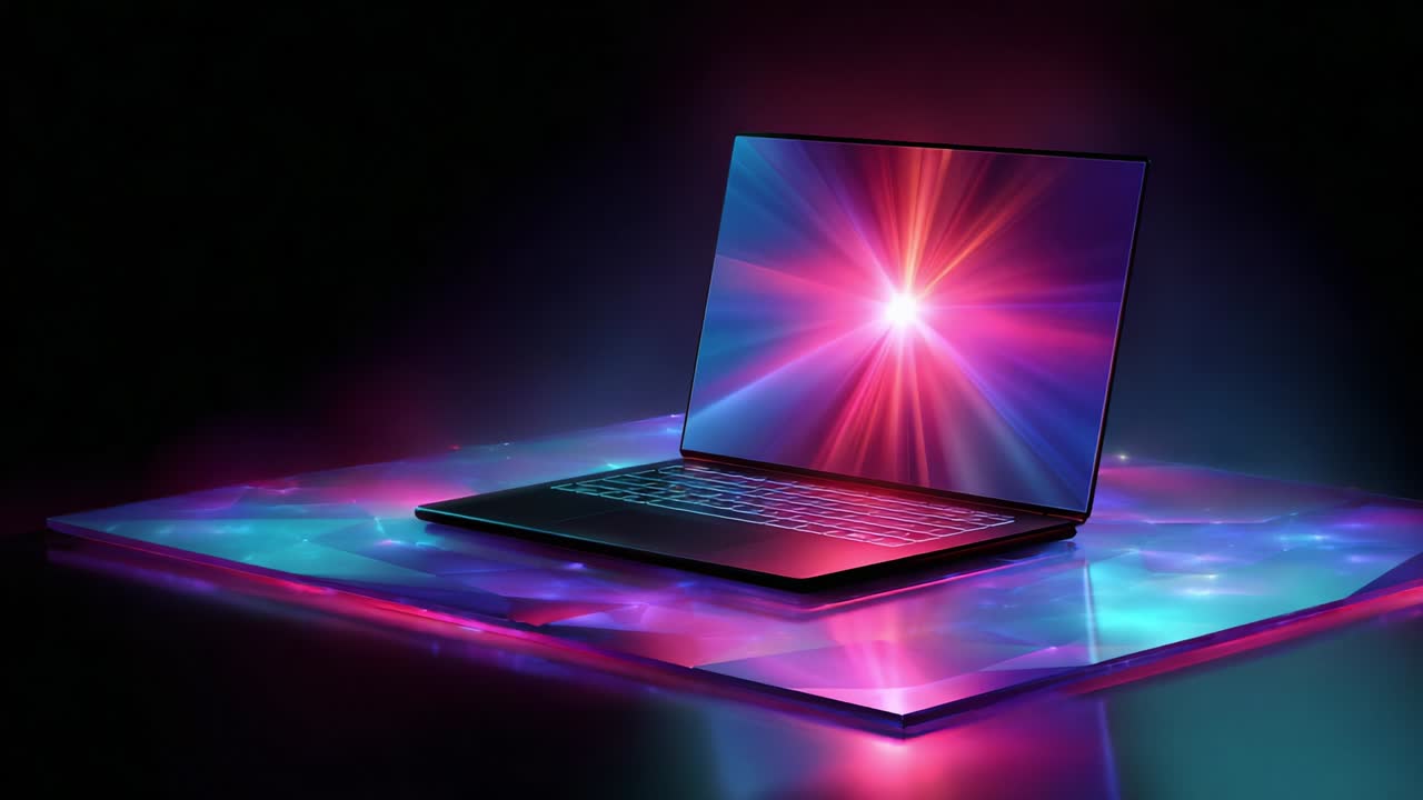 A Visually Striking Laptop Displaying Vibrant Light Patterns Reflects the Intersection of Technology and Aesthetics, Capturing the Energy of Modern Digital Design in a Dark Environment