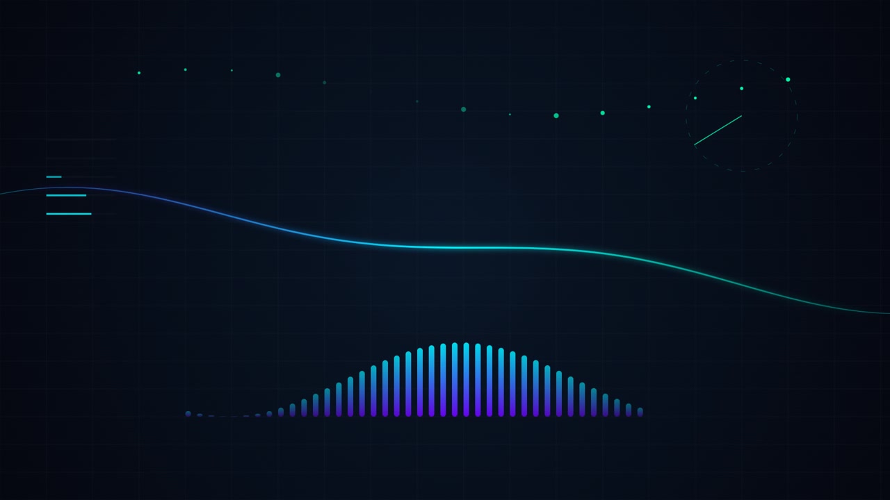 Abstract Digital Data Visualization with Moving Waveform and Metrics
