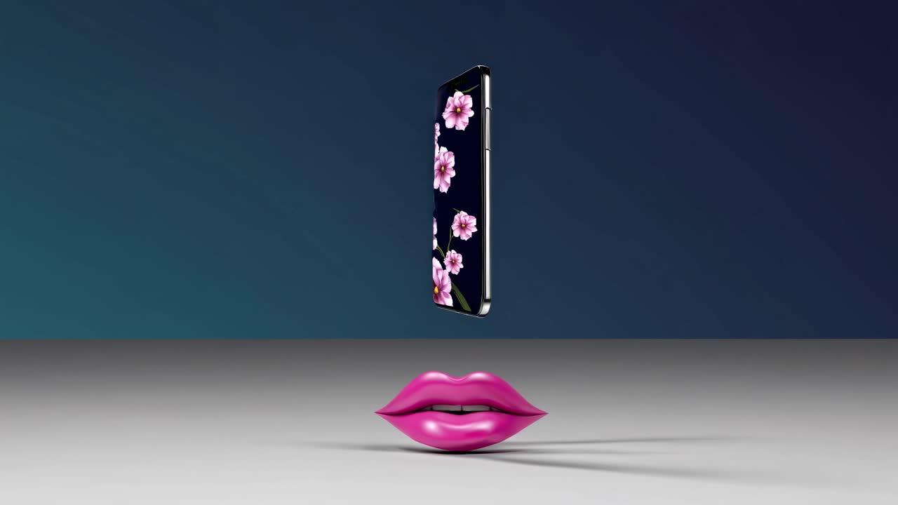 teléfono flotante y labios