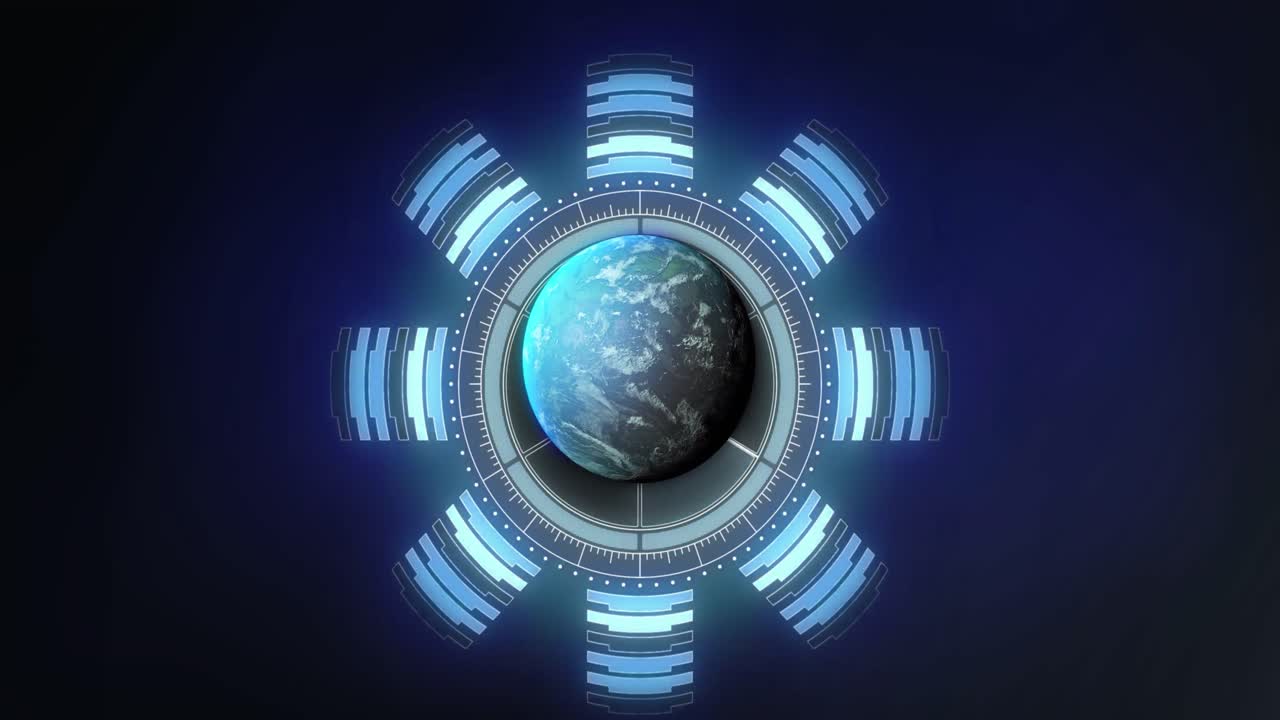 전 세계에 대한 범위 스캐닝과 데이터 처리 애니메이션