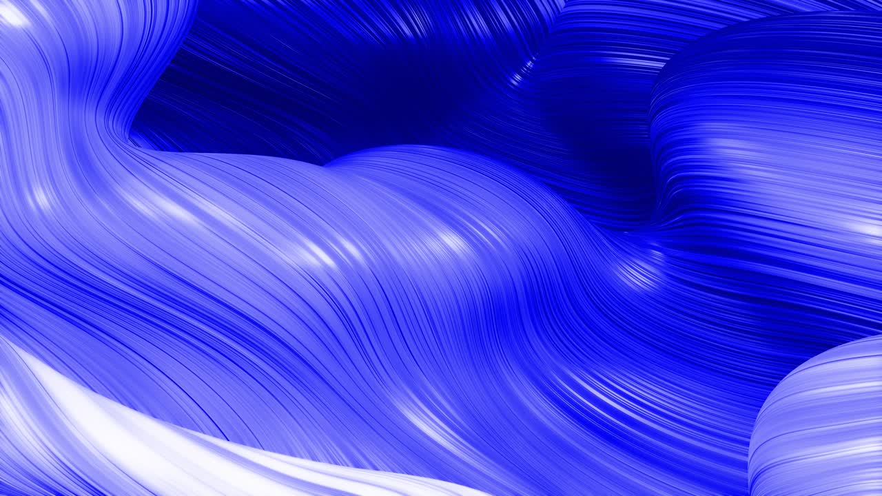 천의 표면에 있는 파동의 아름다운 파란색 추상화, 유체 위의 파동, 파란색 그라디엔트, 천 표면의 줄무로 어낸 선, 부드러운 애니메이션과 함께 4k 루프 된 배경