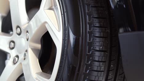 close-up of a car wheel and tire