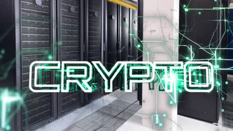 Animation-of-crypto-text-banner-and-light-trails-against-computer-server-room